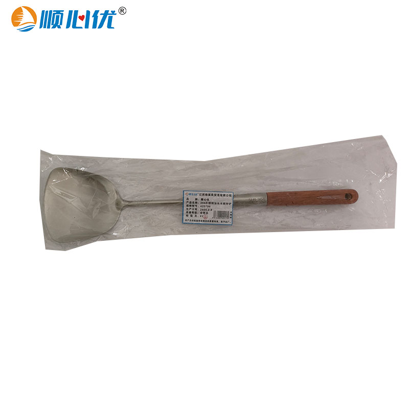 顺心优 304不锈钢加长木柄炒铲 425*96/把高清大图