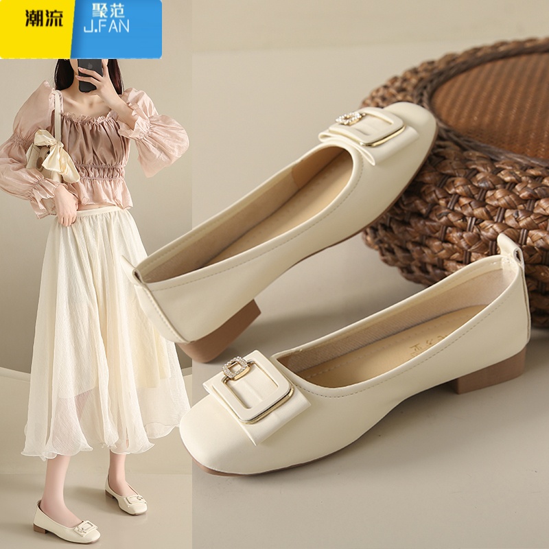 聚范女鞋2024新款夏季一脚蹬浅口单鞋配裙子软底孕妇不累脚豆豆鞋高清大图
