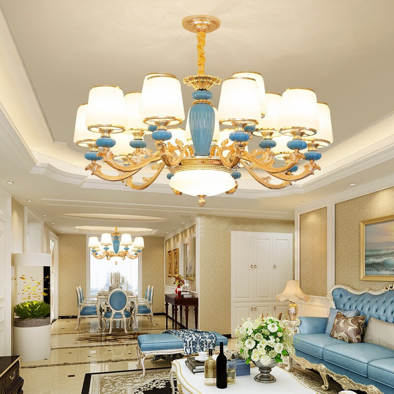 澳松品牌欧式吊灯2021年新款锌合金灯具简欧大气客厅餐厅卧室别墅陶瓷