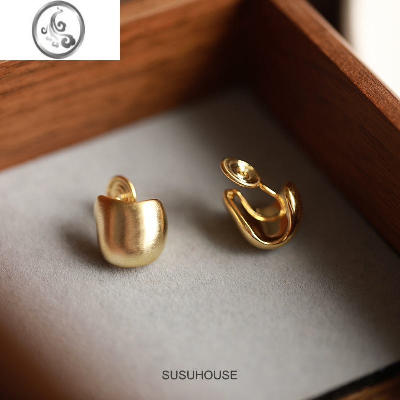 JiMi高级感拉丝蚊香盘耳夹金属耳饰金色耳圈轻奢冷淡风设计感简约新款高清大图