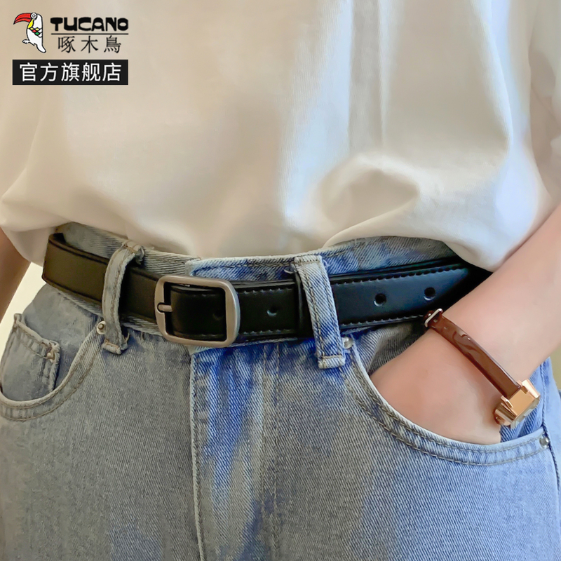 啄木鸟皮带女款真皮潮流裤带百搭腰带韩版学生ins风装饰配牛仔学高清大图