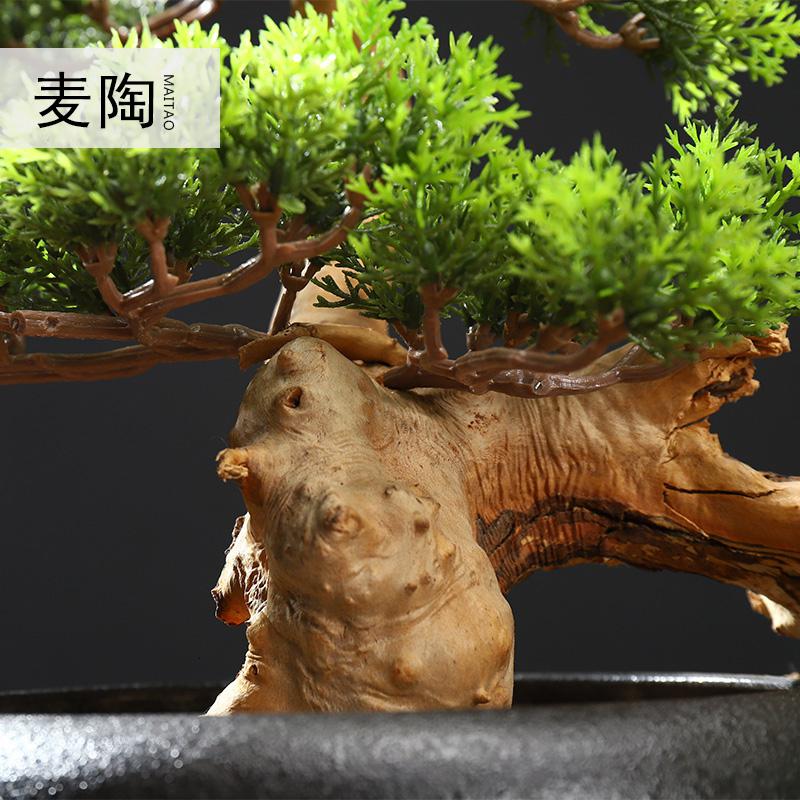 美帮汇仿真新中式迎客松盆景绿植客厅酒店家居玄关装饰品样板间软装摆件高清大图
