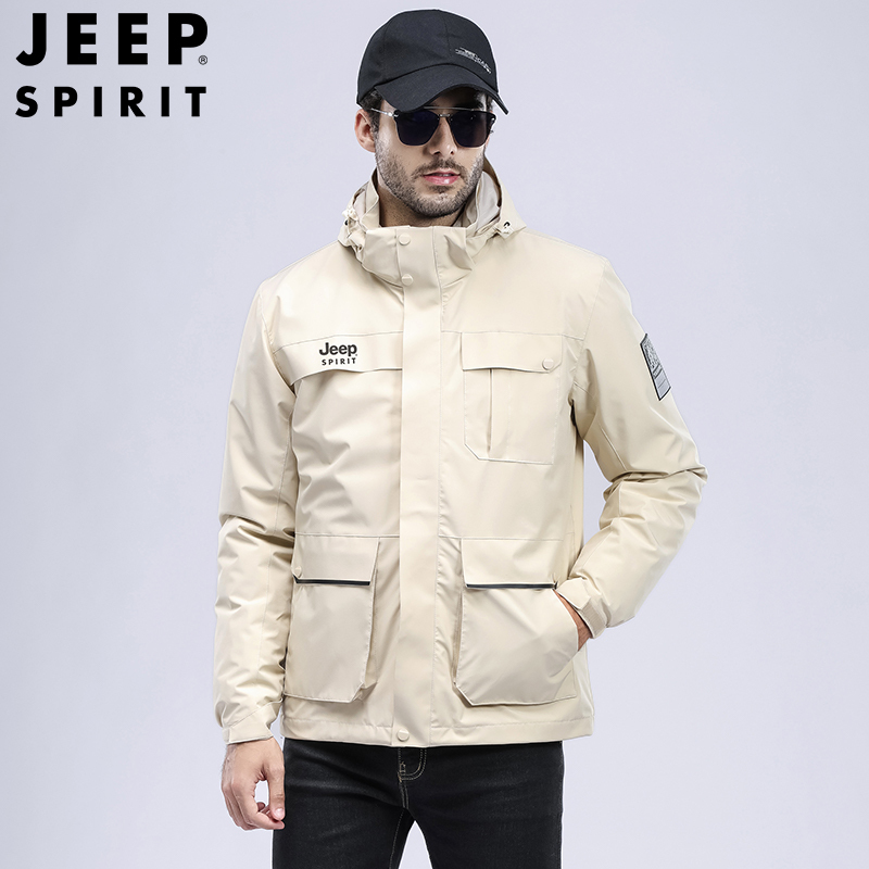 JEEP SPIRIT吉普男士夹克冲锋外套男女情侣款户外防寒服装加厚防风冬装衣服