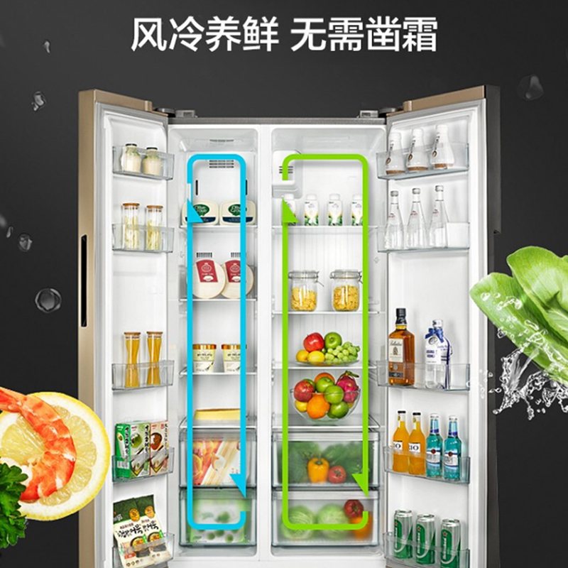 美的(Midea) 对开双开风冷527升家用大容量 电冰箱BCD-527WKM(ZG)芙蓉金