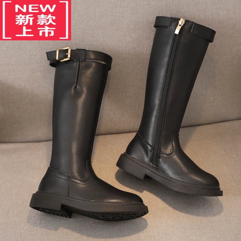 可莉允女童靴子秋冬款加绒长筒靴中大童皮靴高筒时尚棉靴儿童长靴图片