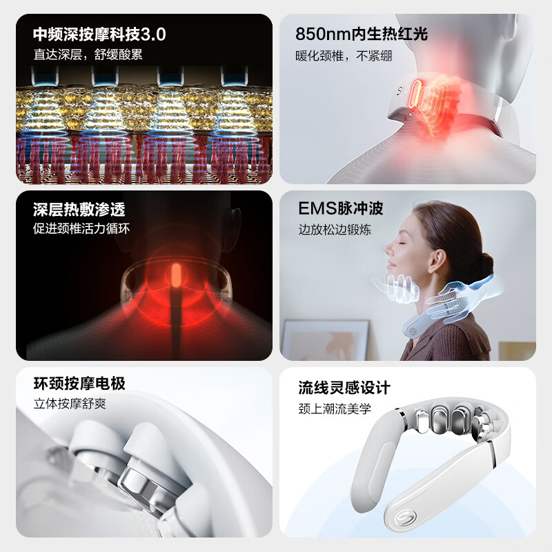 SKG新款肩颈按摩器 S960 3D立体揉捏舒缓颈椎疲劳便携设计充电使用高清大图