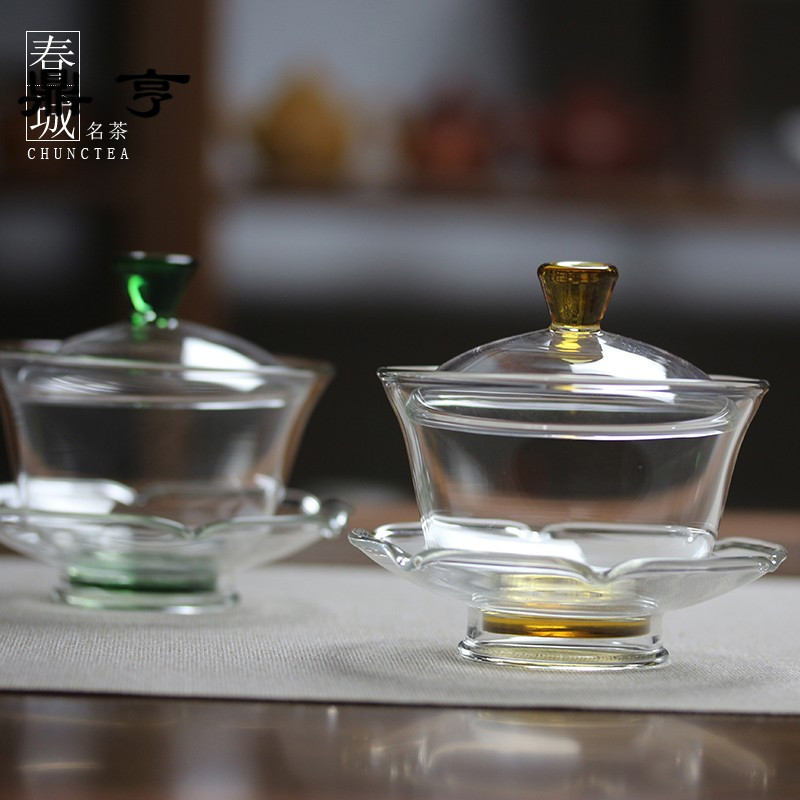 鼎亨春城功夫茶具加厚透明三才盖碗茶杯茶碗家用大号耐热玻璃泡茶