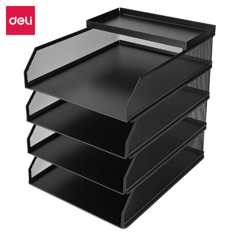 得力PB261金属五层文件座(黑色)得力可堆叠金属文件框栏文件篮文件托盘书立架高清大图