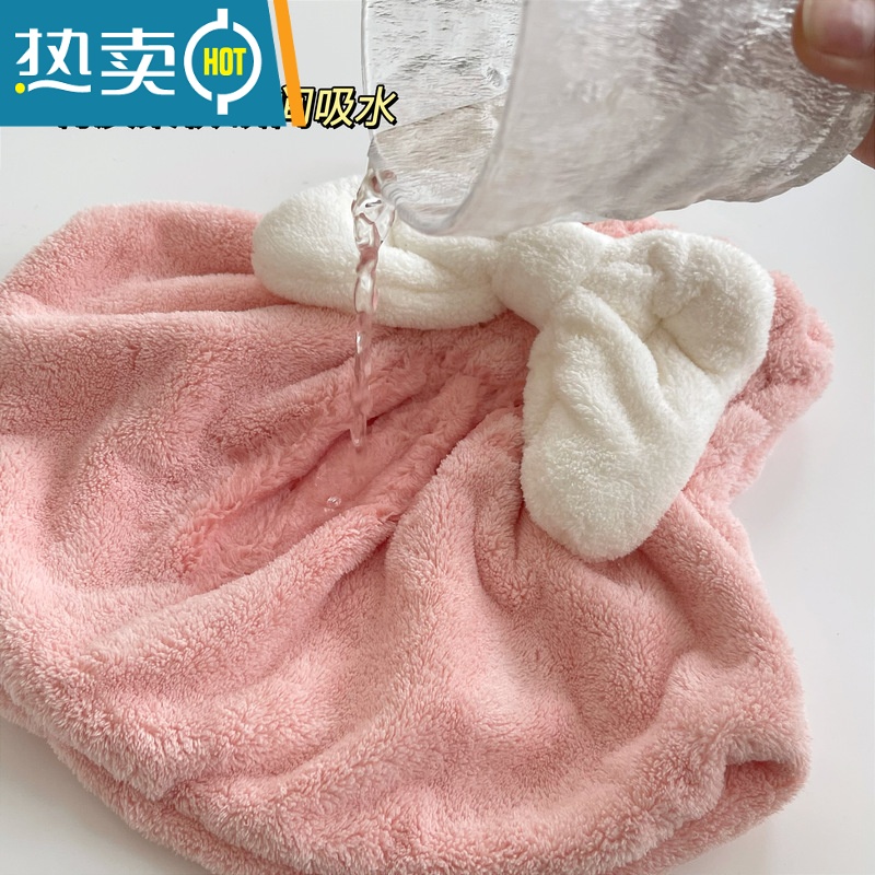 敬平很吸水~可爱蝴蝶结加厚珊瑚绒 女生擦头发洗头速干包头毛巾 山茶粉干发帽高清大图