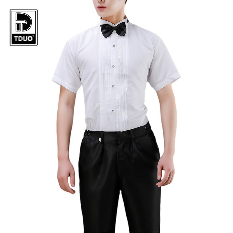 Tduo合唱套装 D04 套 白短袖衬衫+黑裤子+领结 3XL/46