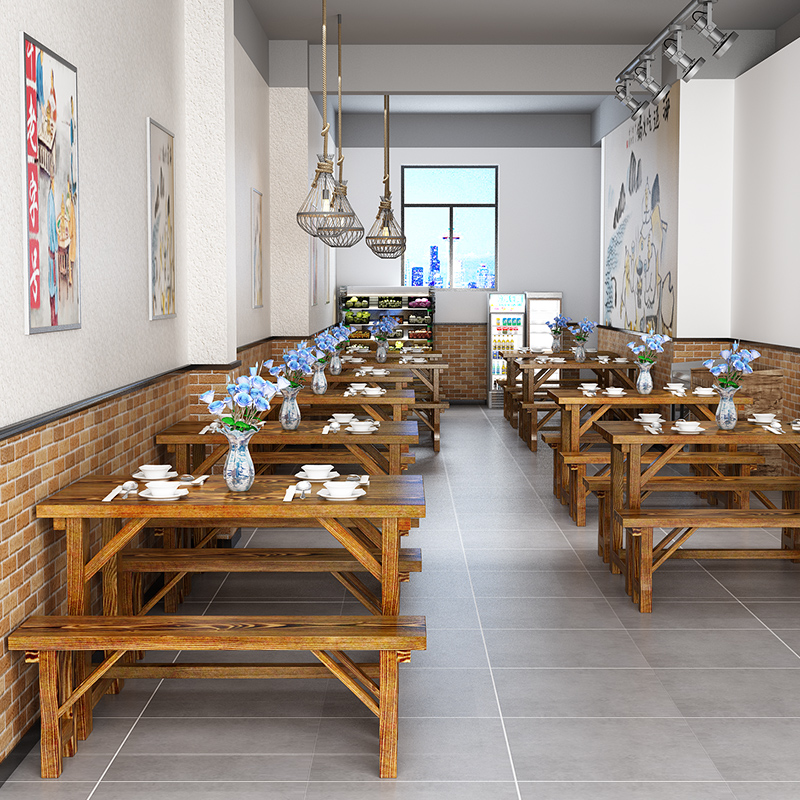 小吃店桌椅饭馆火锅桌椅餐饮食堂桌椅户外烧烤早餐店快餐桌椅_1 1.4*60*72一桌2长凳