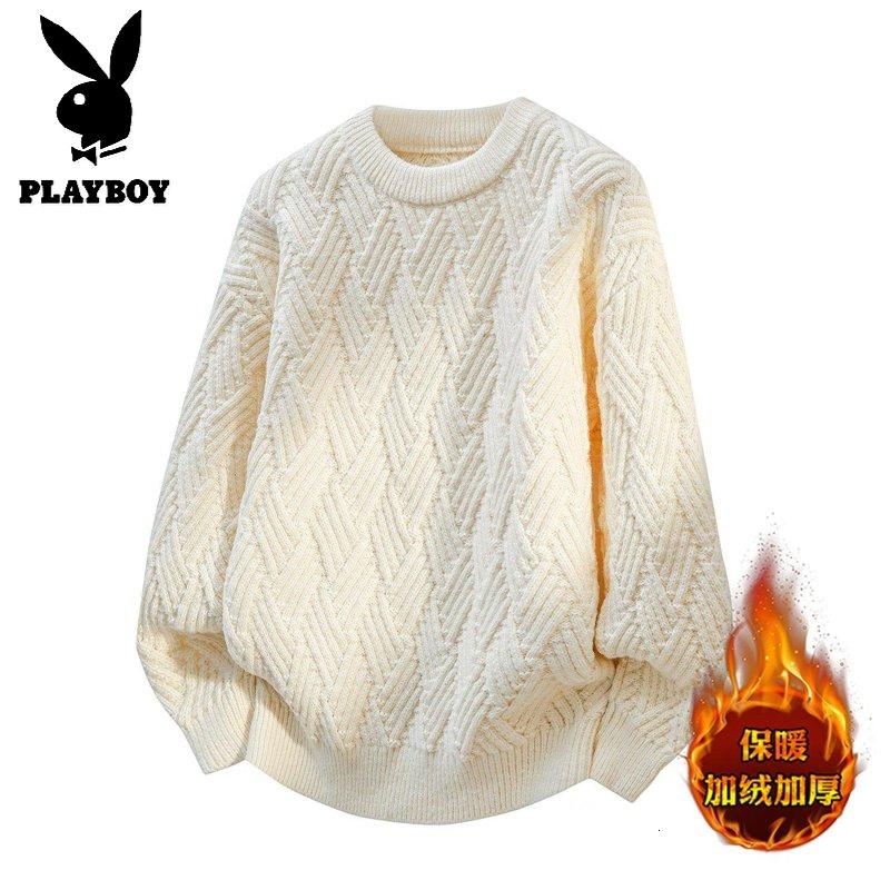 花花公子新款【新款】 2025年秋冬款圆领针织毛衣男 群文件11.29 米白 165