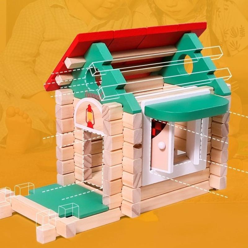 木玩世家手工拼装DIY小木屋儿童积木别墅模型搭建-农场小屋【75PCS】