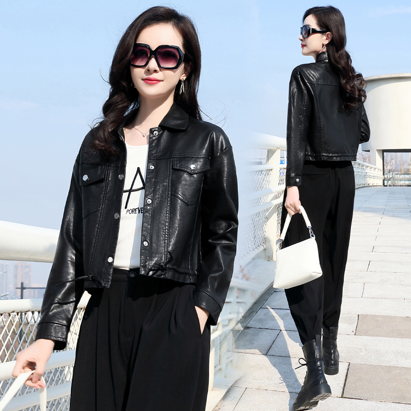 免费试穿 真皮皮衣女短款绵羊皮2024春秋装新款皮夹克矮个子韩版修身小外套潮冬装新款机车复古短上衣多款皮衣小外套 6802黑色款 2XL