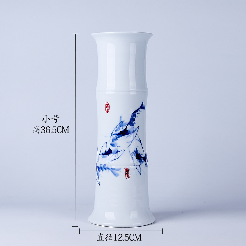 景德镇新款陶瓷筒富贵竹花瓶摆件客厅落地特大号直筒水养培插花器 三维工匠 虾趣花瓶(小号)