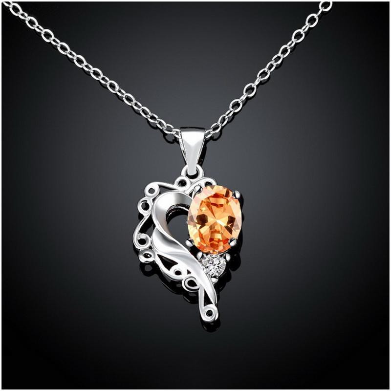 N063 Women Silver Necklace 镀925纯银爱心坠项链女送女友首饰送女朋友七夕情人节礼物