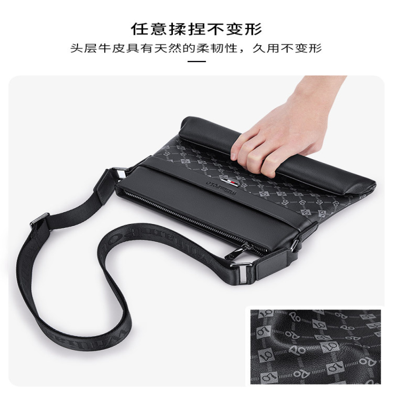 斯妮拉英皇保罗真皮欧美时尚休闲男士包包斜挎包男便携通勤商务包2024新款单肩包小包高清大图