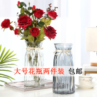 【两件套】欧式创意大号彩色透明水培富贵竹竖棱花瓶客厅插花摆件 米兰款透明色（两件装） 大