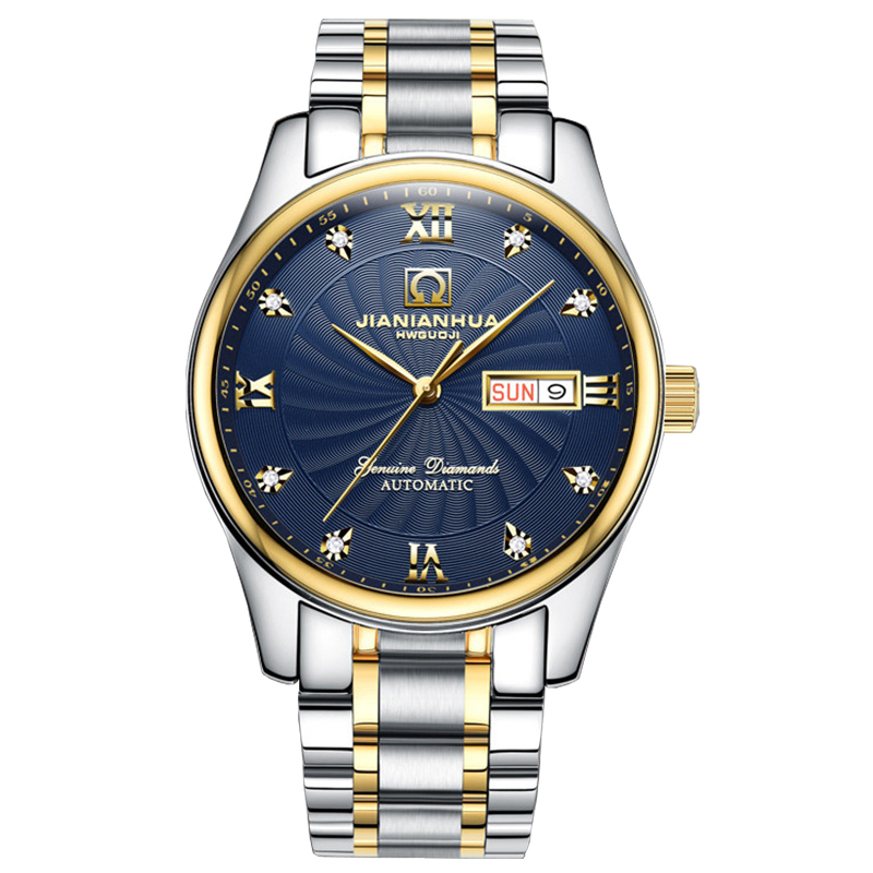 瑞士嘉年华Carnival正品新款手表全自动机械表 男表休闲时尚镶钻间金双日历手表男士防水金属腕表男士表8671高清大图