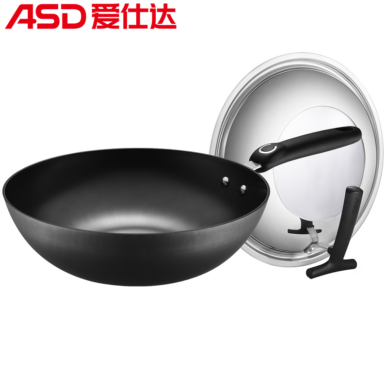 爱仕达(ASD)炒锅CF30B5Q 铸铁锅铁锅燃气电磁炉锅30cm家用炒菜锅不锈无涂层 商场同款