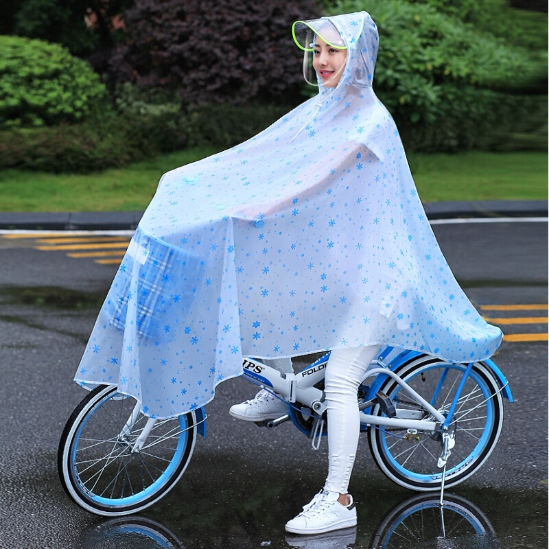 自行车雨衣男女骑行单人透明时尚女款防水电单车雨披女士可拆卸双帽檐-雪花蓝XXXL