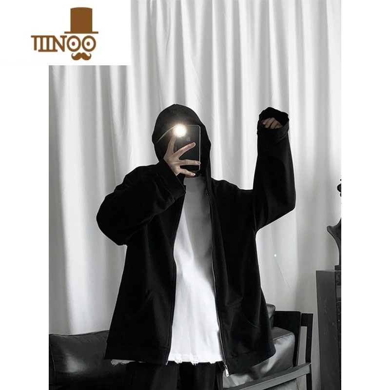 YANXU痞帅开衫卫衣男款ins高街vintage拉链外套连帽宽松百搭上衣高清大图