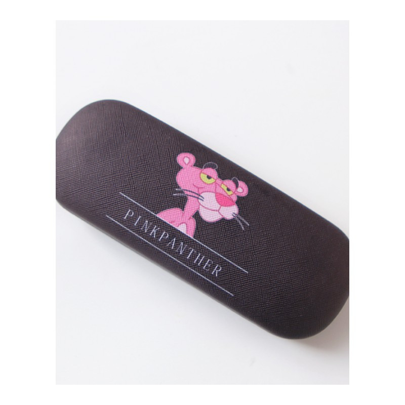 家柏饰(CORATED)韩国PU皮质眼镜盒可爱男女学生防摔抗压小清新近视眼镜收纳盒 黑底粉红豹