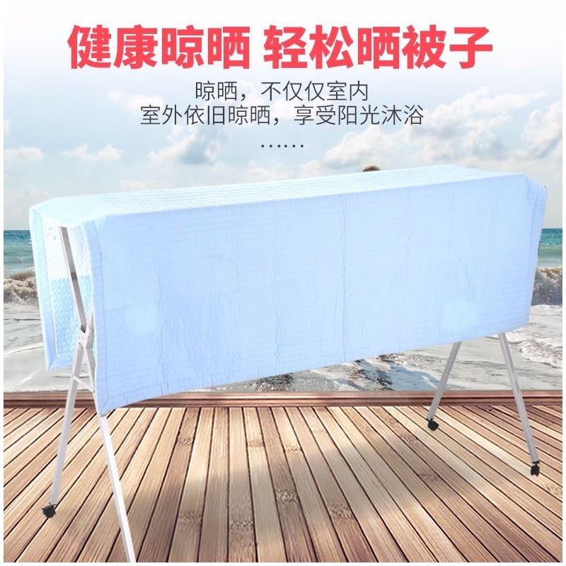 家用免安装圆管折叠晾衣架阳台晾衣架伸缩晾衣架落地晾衣架晒被子|1.6米圆管三杆加厚加固送三十防风钩