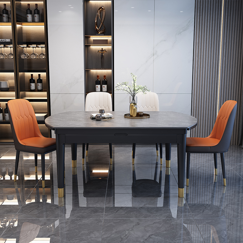 欧梵森 餐桌 岩板餐桌意式轻奢实木餐桌椅组合现代简约圆桌转盘家用小户型可伸缩折叠圆桌长方形饭桌子高清大图