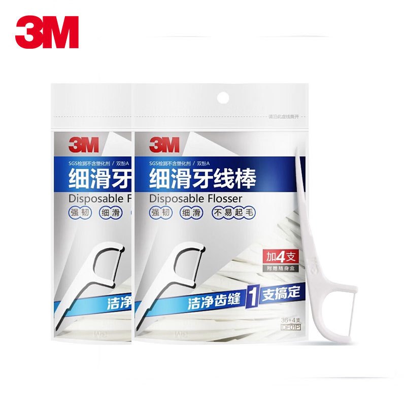 3M 细滑牙线 牙线棒 牙齿牙缝护理清洁 (36+4支)*2包