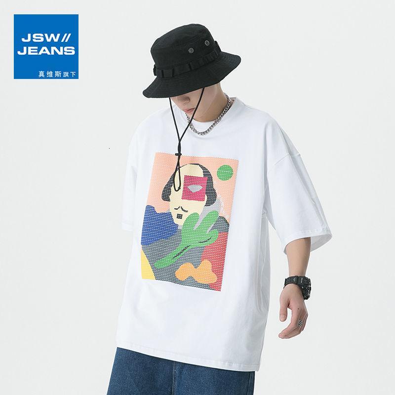 真维斯旗下JSW潮牌纯棉印花短袖T恤男士夏季男装上衣宽松潮流体恤