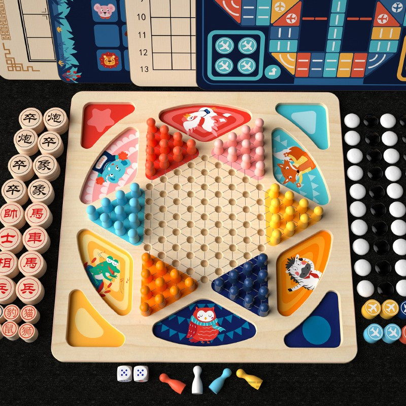 小朋友喜欢玩的飞行棋跳棋五子棋斗兽棋蛇棋类儿童玩具益1智二合一学生多功能游戏t