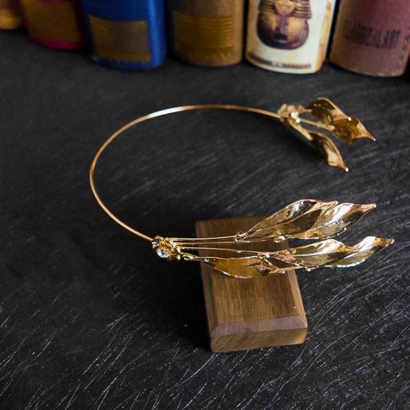 树叶复古手工后挂式发箍配饰古风汉服金属发饰新娘欧美风金色头饰