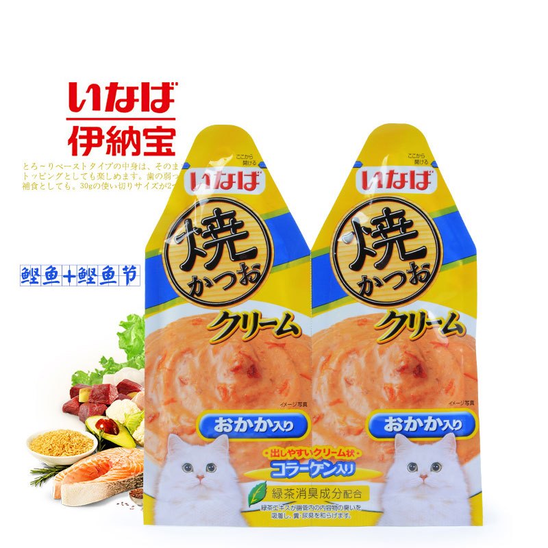伊纳宝 猫零食湿粮包 妙好金味道营养糊 30g 烤鲣鱼加鲣鱼节(24包)