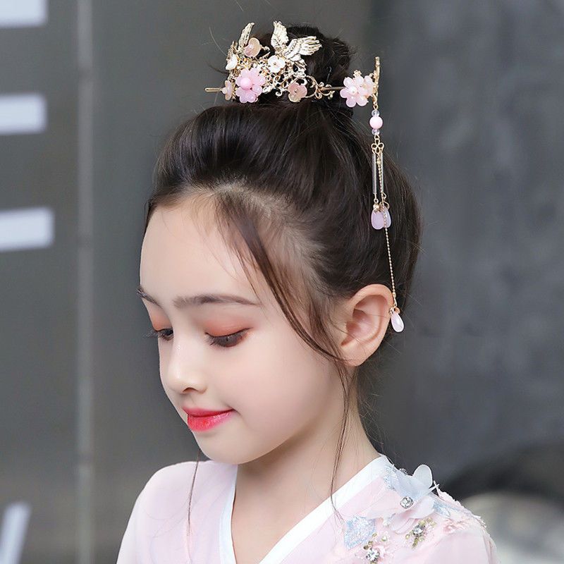 儿童汉服小发冠流苏步摇公主古风头饰发簪子女童古装发簪演出配饰