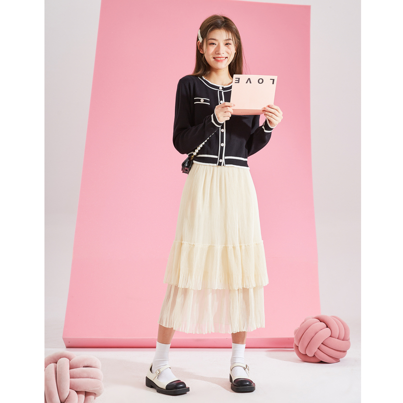[2.5折价84元]唐狮百褶蛋糕裙女新款白色半身长裙女夏高腰a字甜美纱裙百搭