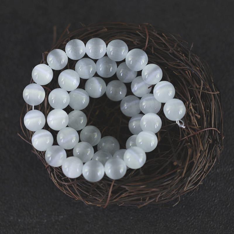 白色猫眼石散珠穿手链项链diy手工饰品配件珠子半成品6mm30颗可绕手腕