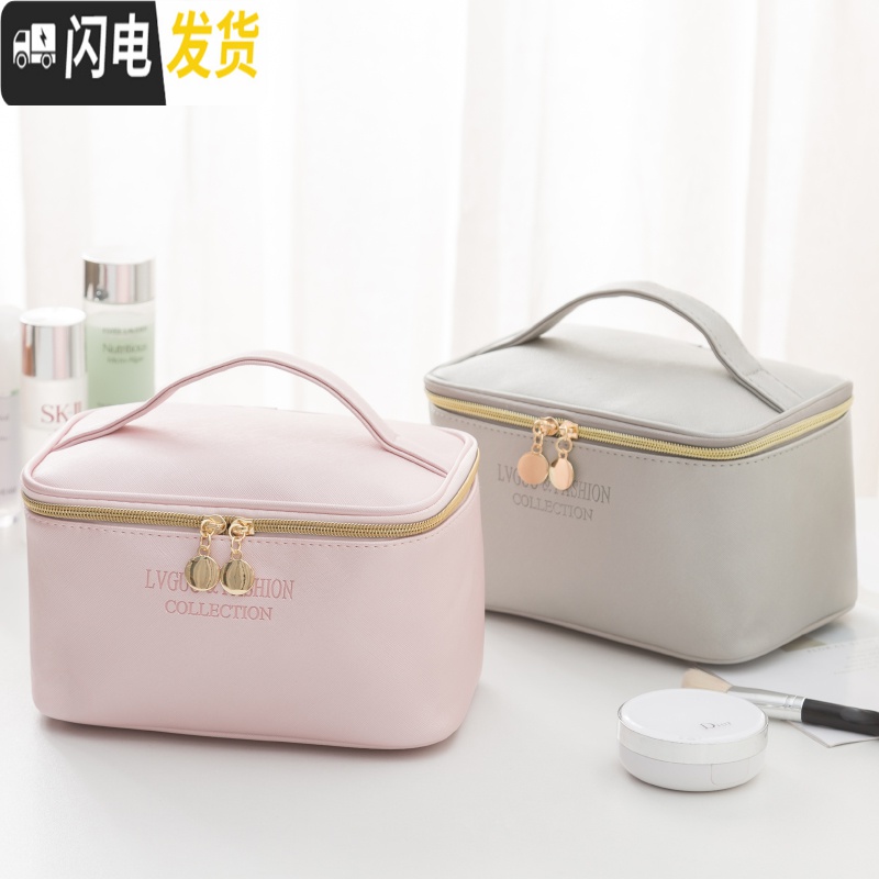 三维工匠网红化妆包便携防水大容量收纳包简约日系少女化妆品手提袋洗漱包高清大图