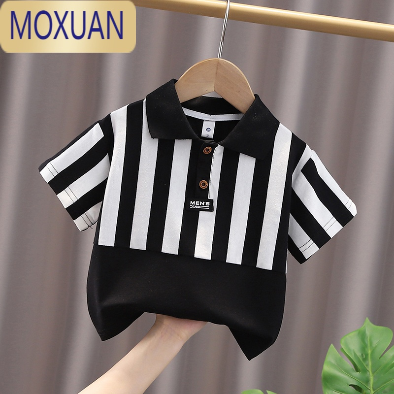 MOXUAN童装儿童条纹POLO衫小童洋气短袖T恤男童宽松翻领上衣1-5岁