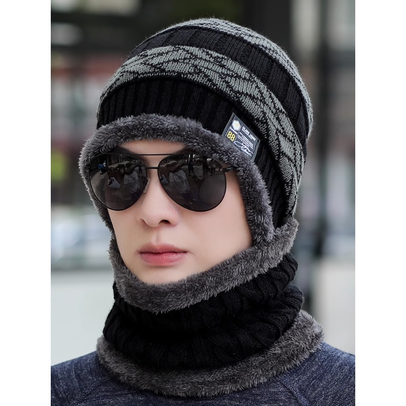 啄木鸟帽子男新款秋冬季加绒加厚毛线帽户外保暖护耳针织围脖套鸟高清大图