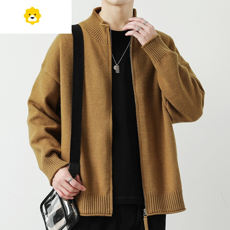 fishbasket开衫毛衣男外套春秋季宽松立领纯色针织衫男士潮牌日系加厚