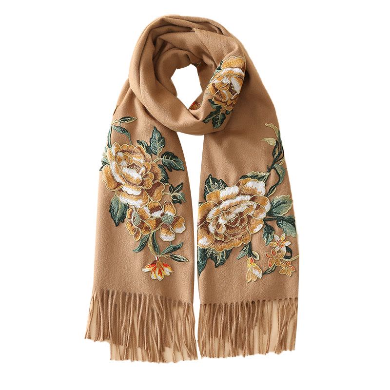 恒源祥羊毛围巾无羊绒披肩妈妈中老年妇女斗篷婆婆秋冬季驼色披风图片