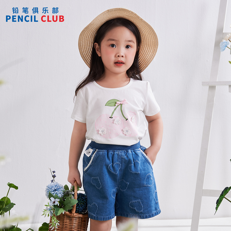 [1件3.5折]铅笔俱乐部2025夏装新品女小童T恤儿童圆领短袖宝宝卡通印花上衣