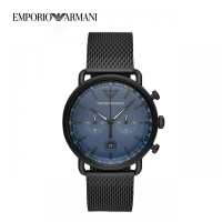 欧美品牌 阿玛尼(EMPORIO ARMANI)手表男表 时尚三眼日历计时男表 米兰编制钢带防水男士石英表AR11201