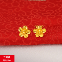 越南沙金小耳钉耳环女仿真24k镀黄金防过敏耳棒女士饰品久不掉色 五瓣花