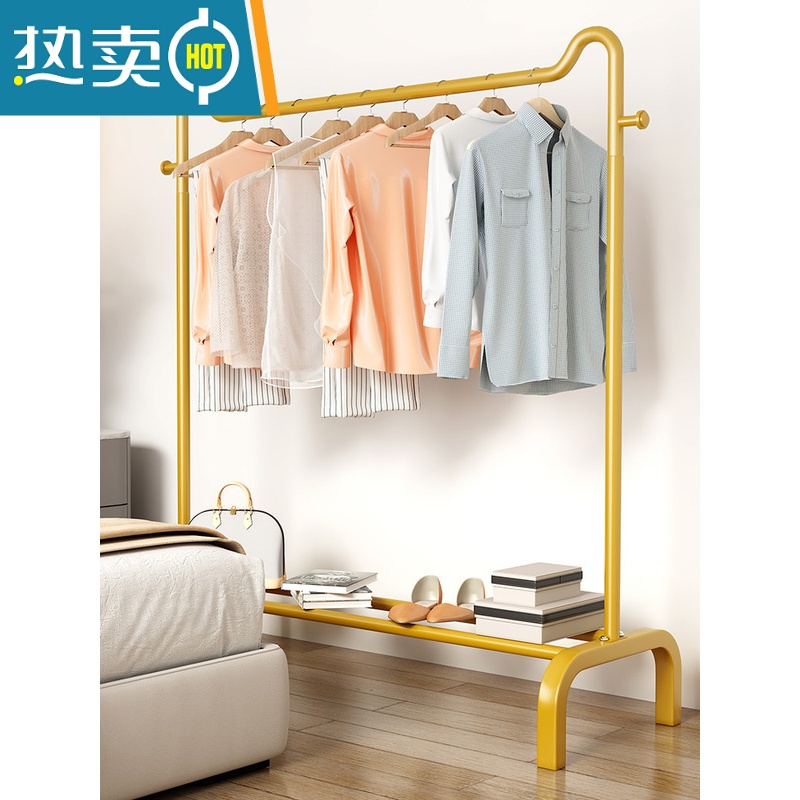 敬平晾衣架落地卧室挂衣架简易衣帽架室内晒衣架阳台凉衣服收纳衣服架 推+150cm+猫耳轻奢金高清大图