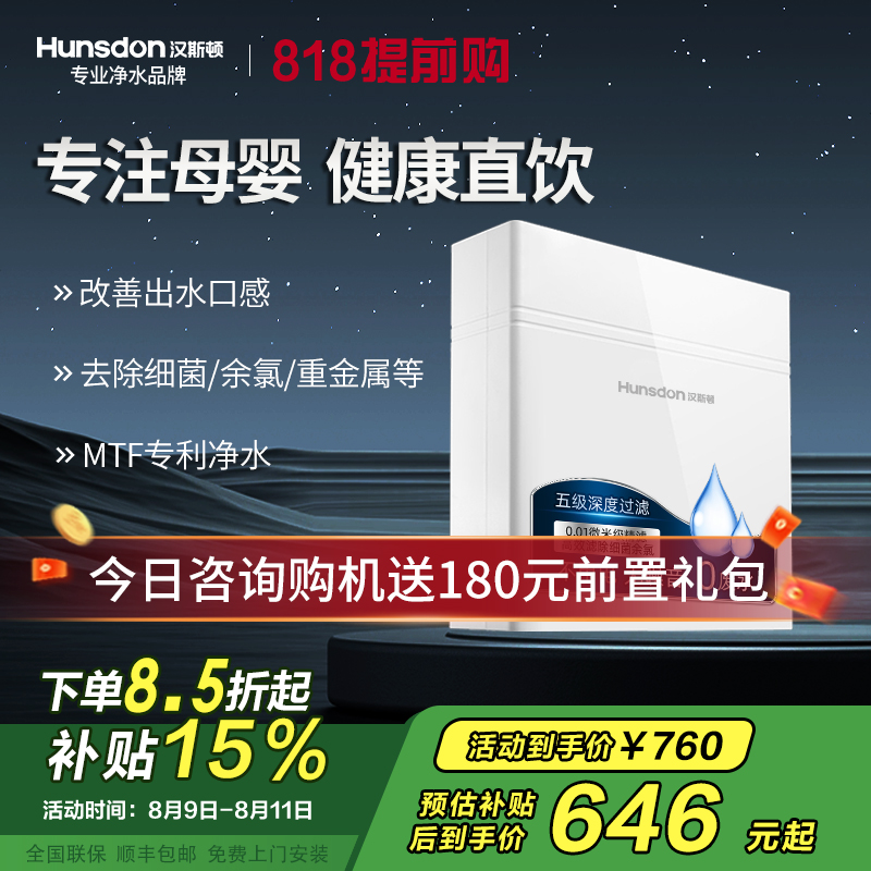 汉斯顿/Hunsdon净水器家用厨房自来水过滤器厨下式无桶大流量净水机320EY 120升/h不用电无废水保留矿物质