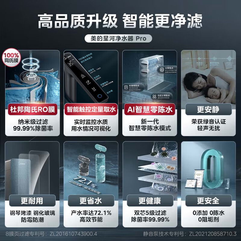 美的(Midea)净水器家用净水机星河净系列升级款T1000GPRO大通量净饮一体零陈水数显双出水厨下直饮水机反渗透过滤高清大图