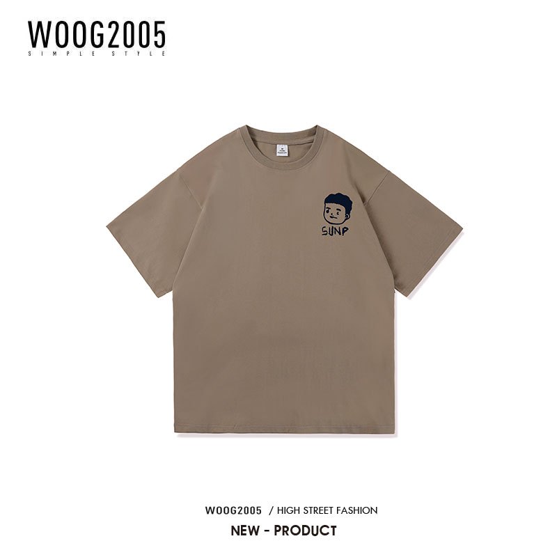 WOOG2005短袖T恤男潮流宽松百搭ins学生夏季内搭纯棉体恤情侣衣服