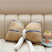 ins创意个性少女心兔兔绒条纹蝴蝶结抱枕靠垫卧室客厅沙发韩式风 抱枕（长48宽38cm）一个 蝴蝶结驼条纹